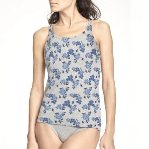 Blue Stretchy Jersey Floral Tank Top - Picture 1 of 8